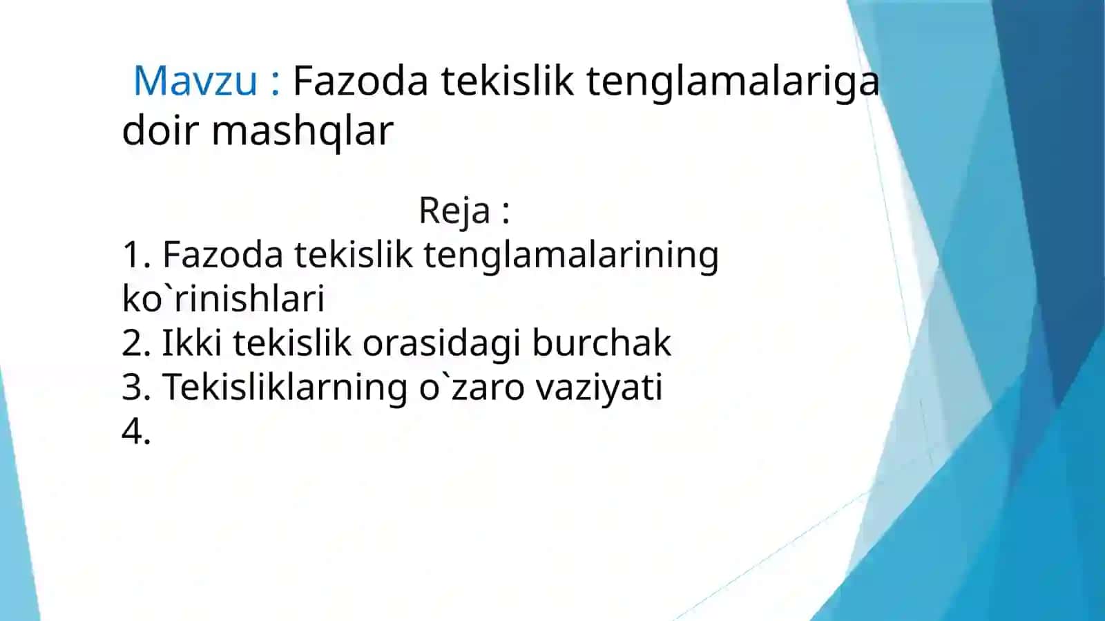 Fazoda tekislik tenglamalari 2
