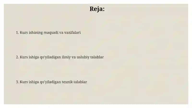 Kurs ishining maqsadi va vazifasi 2