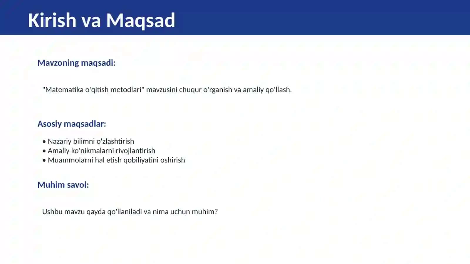 Matematika o'qitish metodlari 2