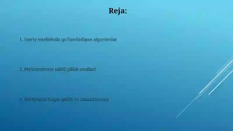 Suniy intelektda berilganlarni tahlili usullari 2