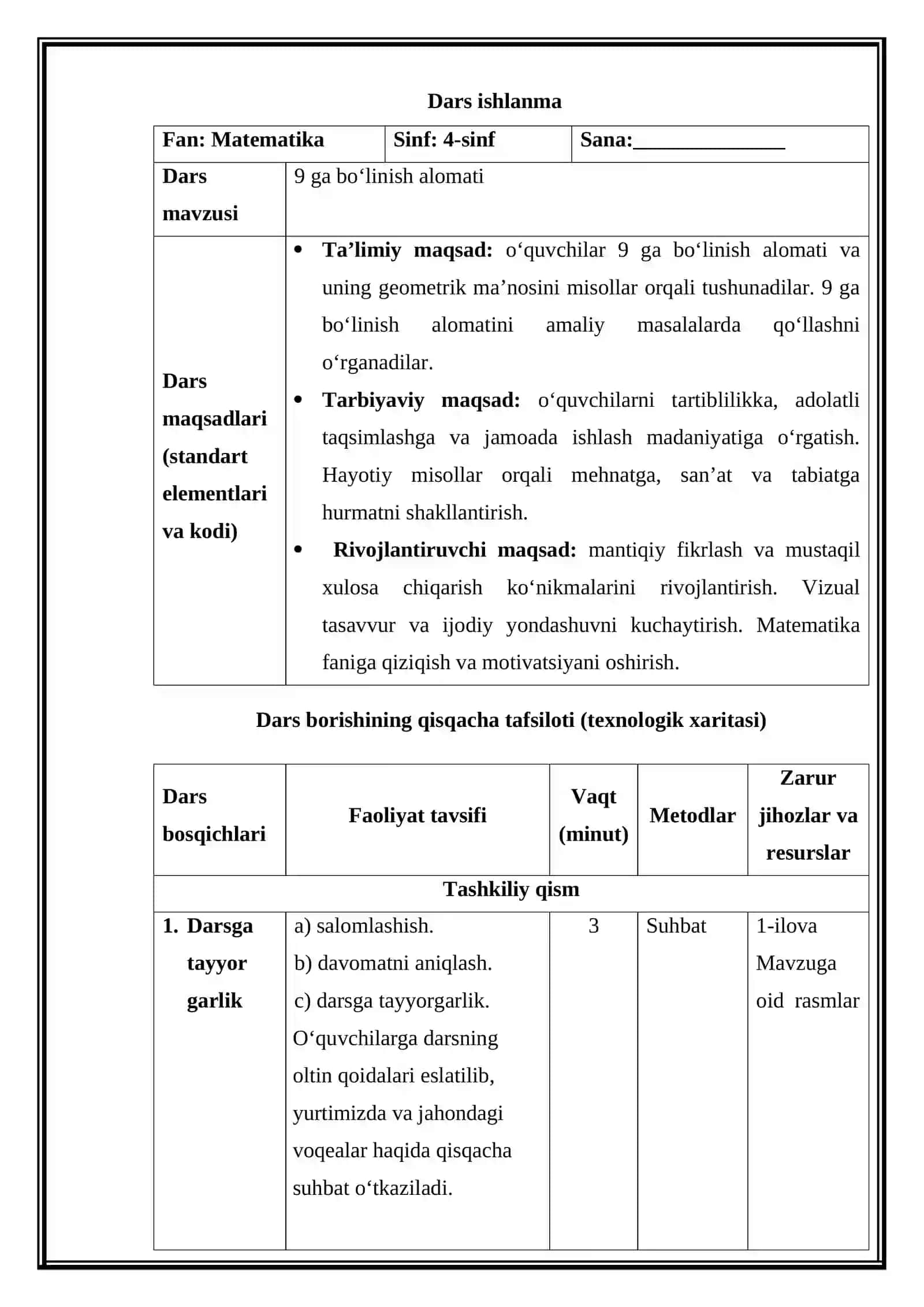 9 ga bo'linish alomati (Mikrodars Ishlanma) 2