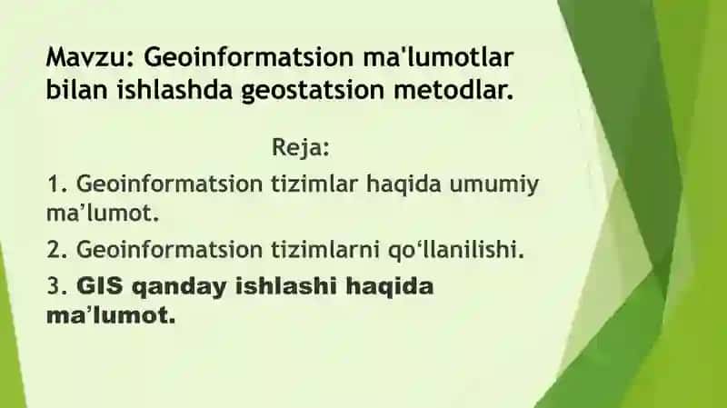 Geoinformatsion ma'lumotlar bilan ishlashda geostatsion metodlar 2