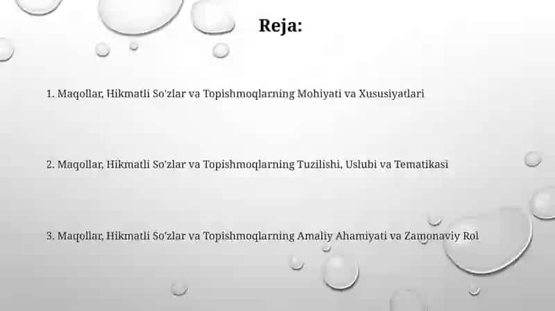 Maqol va hikmatli, topishmoqlar bilan tanishish va uning uslubi 2