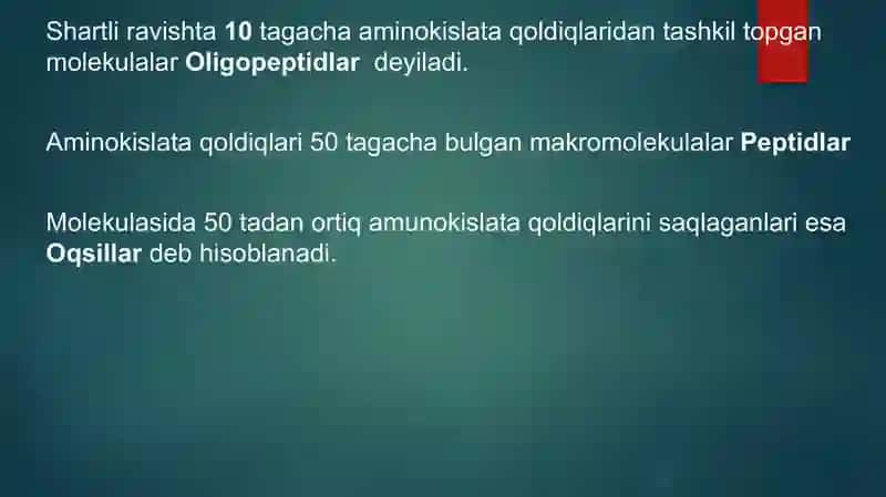 Peptidlar va Oqsillar 2