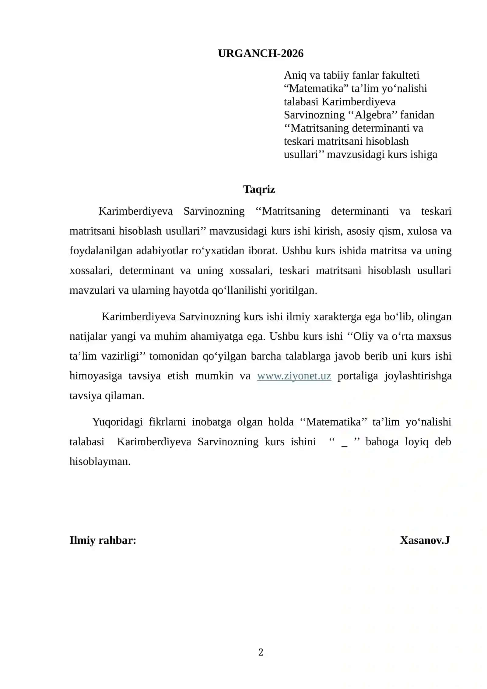 MATRITSANING DETERMINANTI VA TESKARI MATRITSANI HISOBLASH USULLARI 2