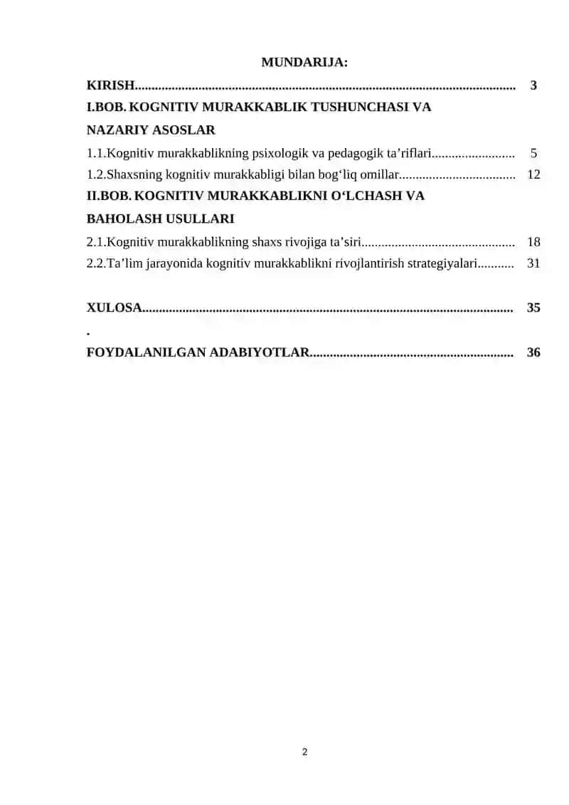 SHAXSNING KOGNITIV MURAKKABLIGI 2