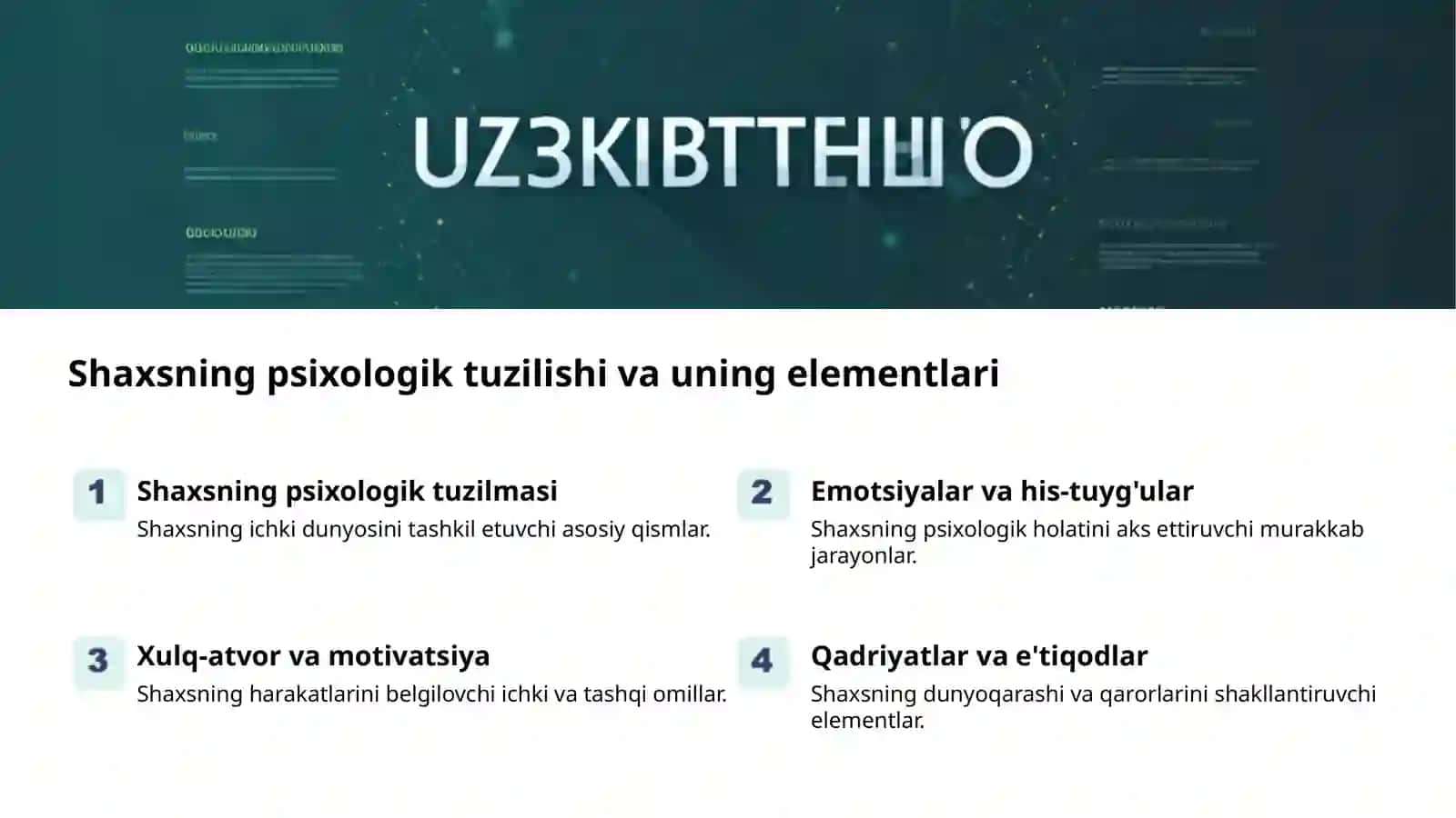 Shaxsning ichki dunyosi va rivojlanishi 2