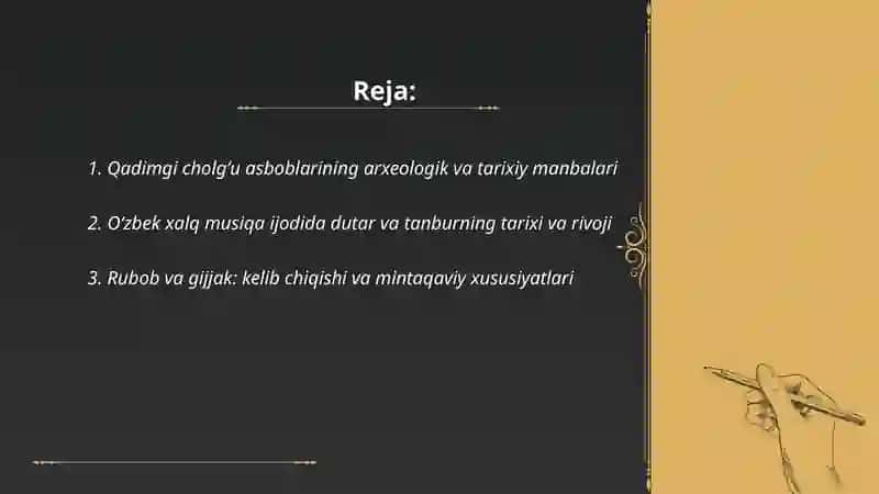 Qadimgi cholg’u asboblar, ommaviy o’yinlarning o’zbek xalq musiqa ijodining tarixiy rivojida tutgan orni 2