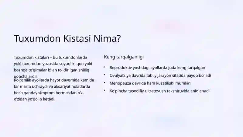 Tuxumdon Kistalari va Ularning Turlari 2