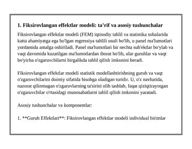 Fiksirovlangan Effektlar va Tasodifiy Effektlar Modellari 2