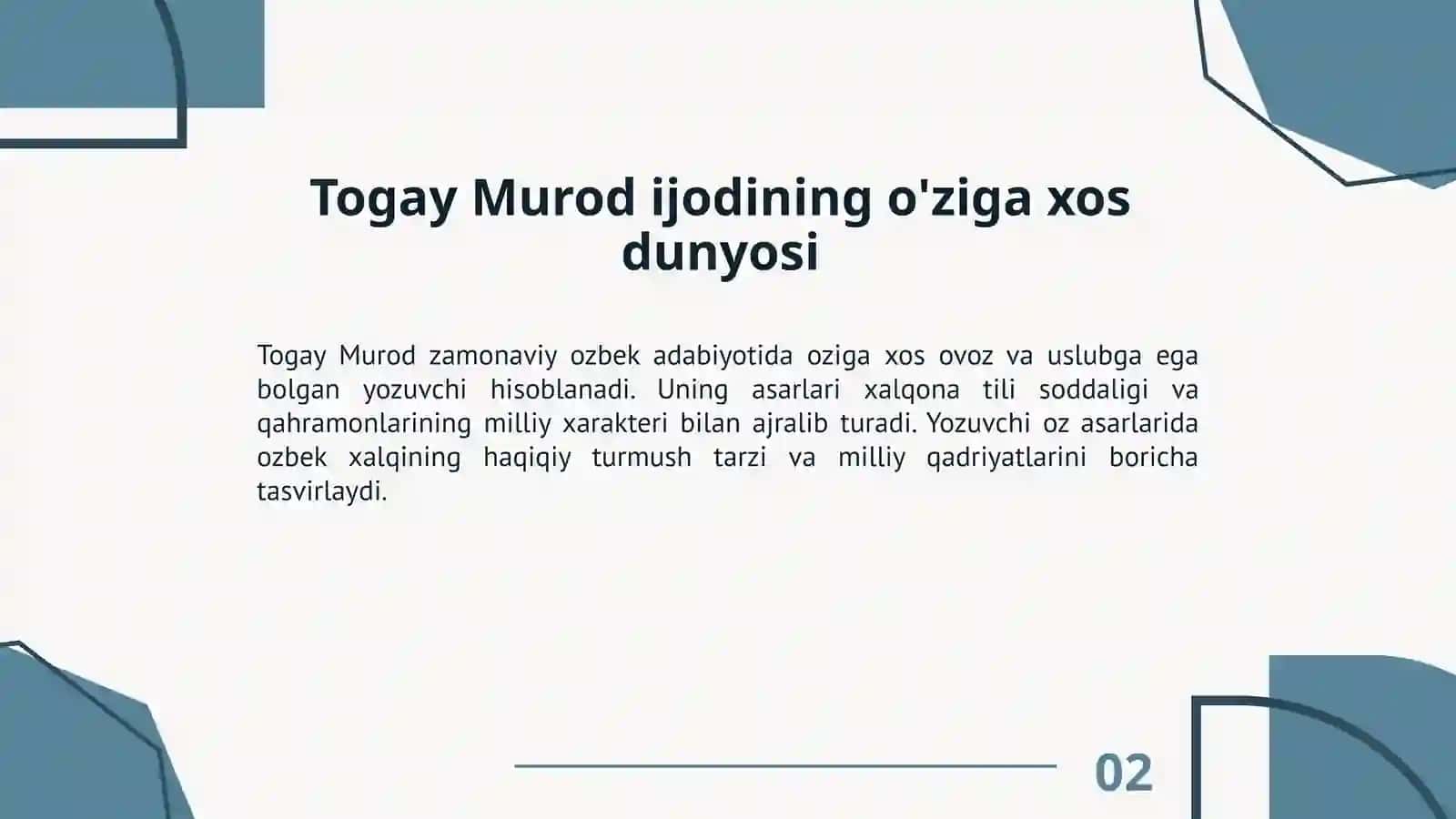 Togay Murod hayoti va ijodiy merosi tahlili 2