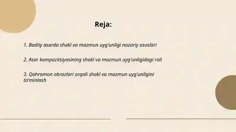 Badiiy asarda shakl v mazmun uyg'unligi 2