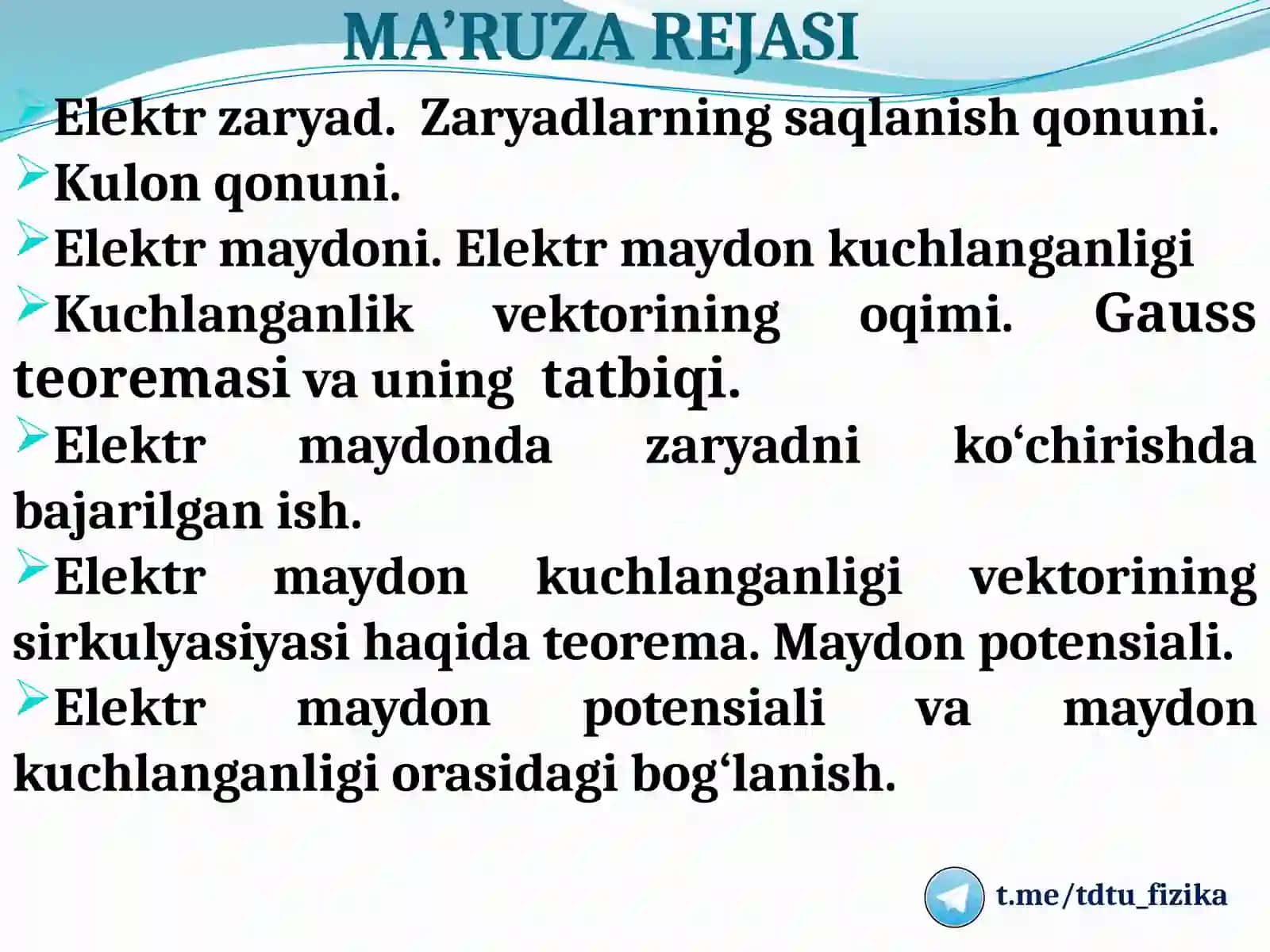 ELEKTROSTATIK MAYDON VA UNING XARAKTERISTIKASI 2