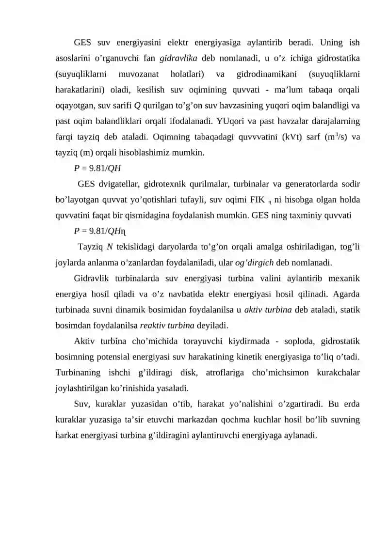 Gidro elektr stansiyasining ishlash prinsipi 2