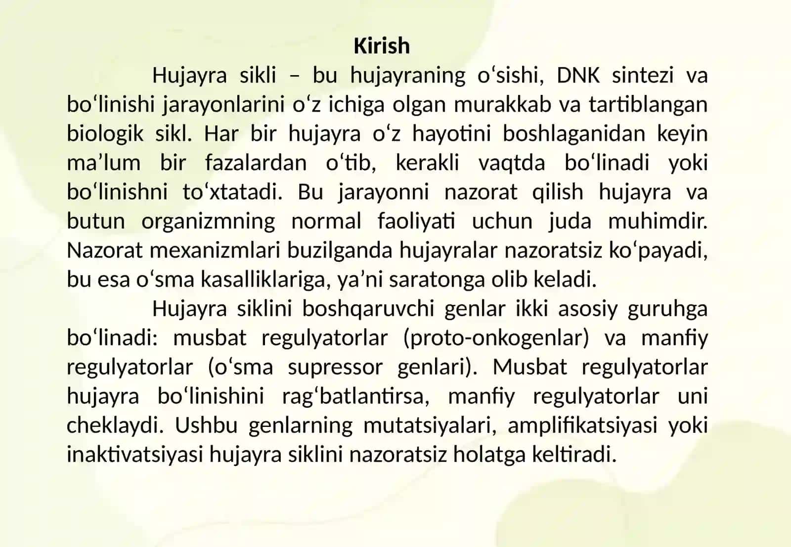 Hujayra siklini nazorat qiluvchi genlar va ularning buzilishi 2