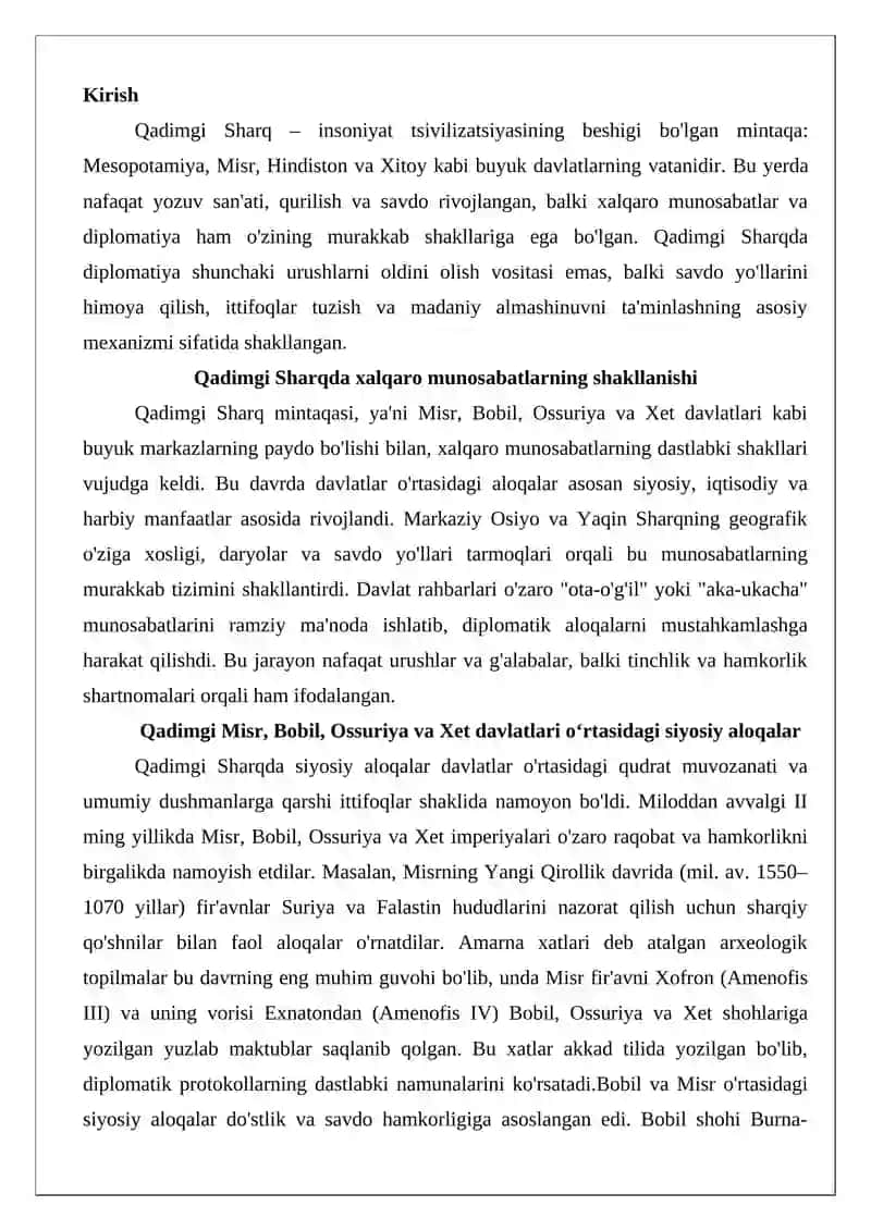 Qadimgi Sharqda xalqaro munosabatlar va diplomatiya 2