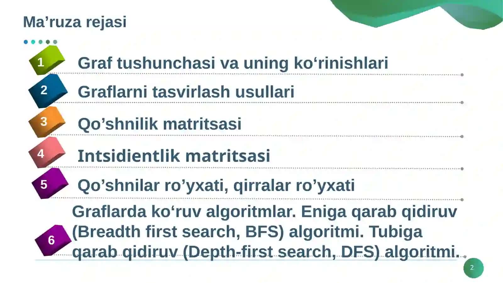 GRAFLAR BILAN ISHLASH ALGORITMLARI 2