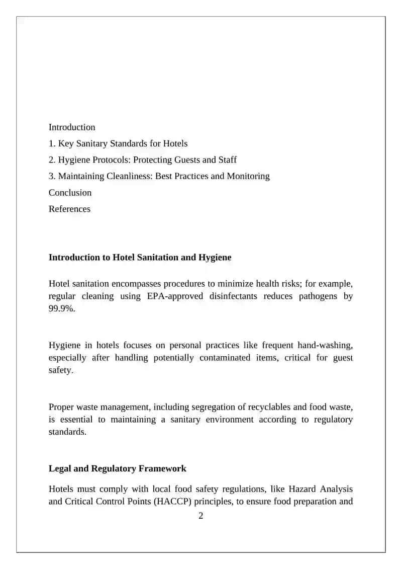 Sanitary and Hygienic Requirements in the Hotels Industry 2