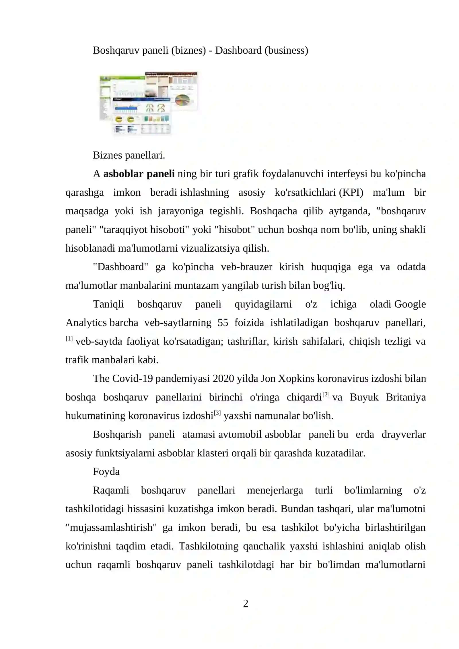 Boshqaruv paneli ijrosi 2