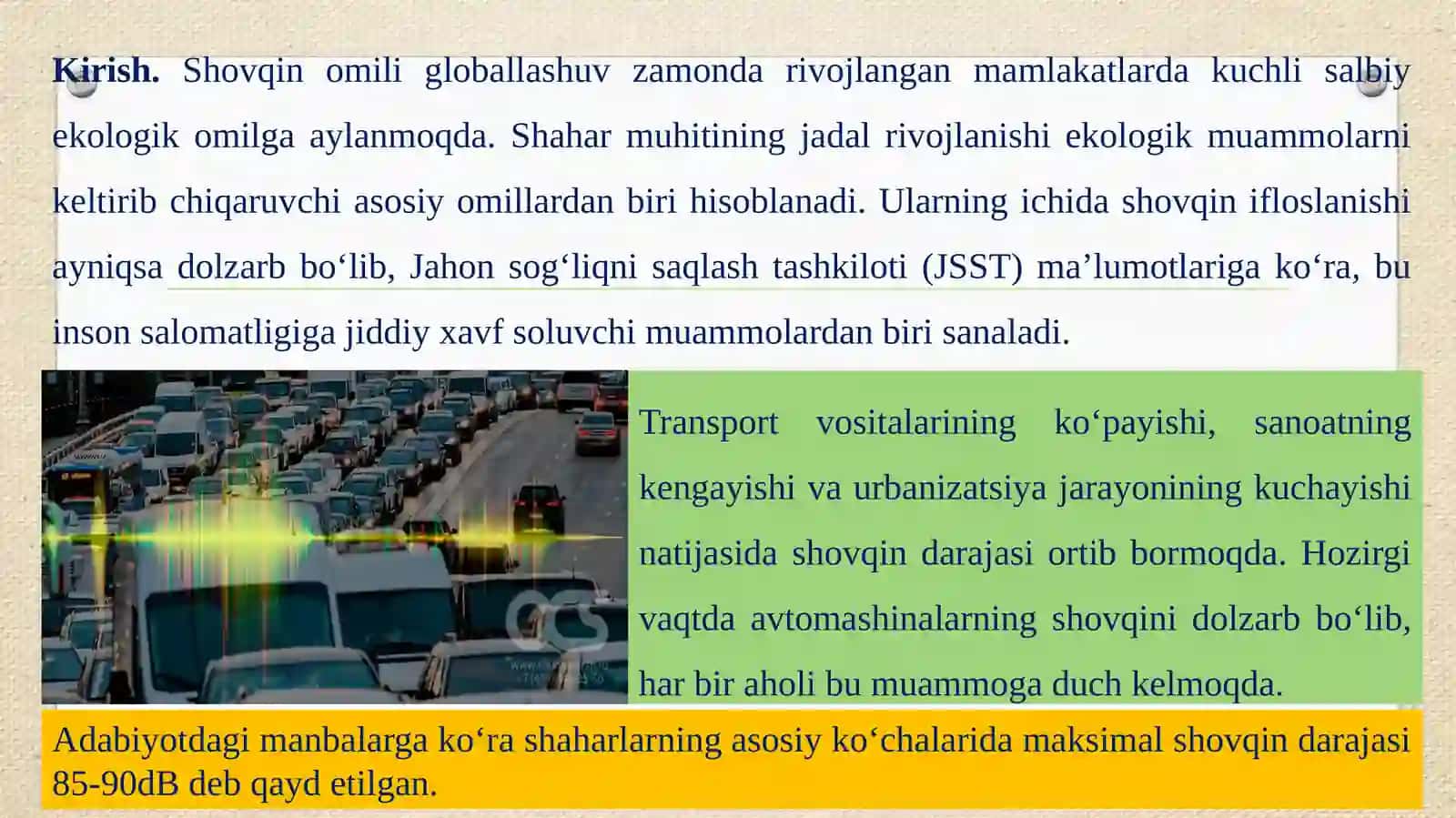 Shahar muhitini transport shovqinidan himoyalash va mikroiqlimni yaxshilash 2