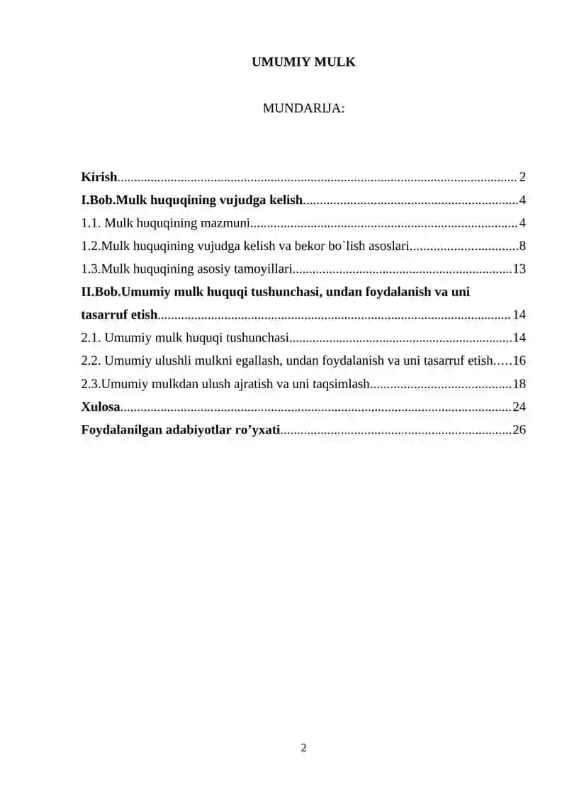 Umumiy mulk KURS ISHI 2