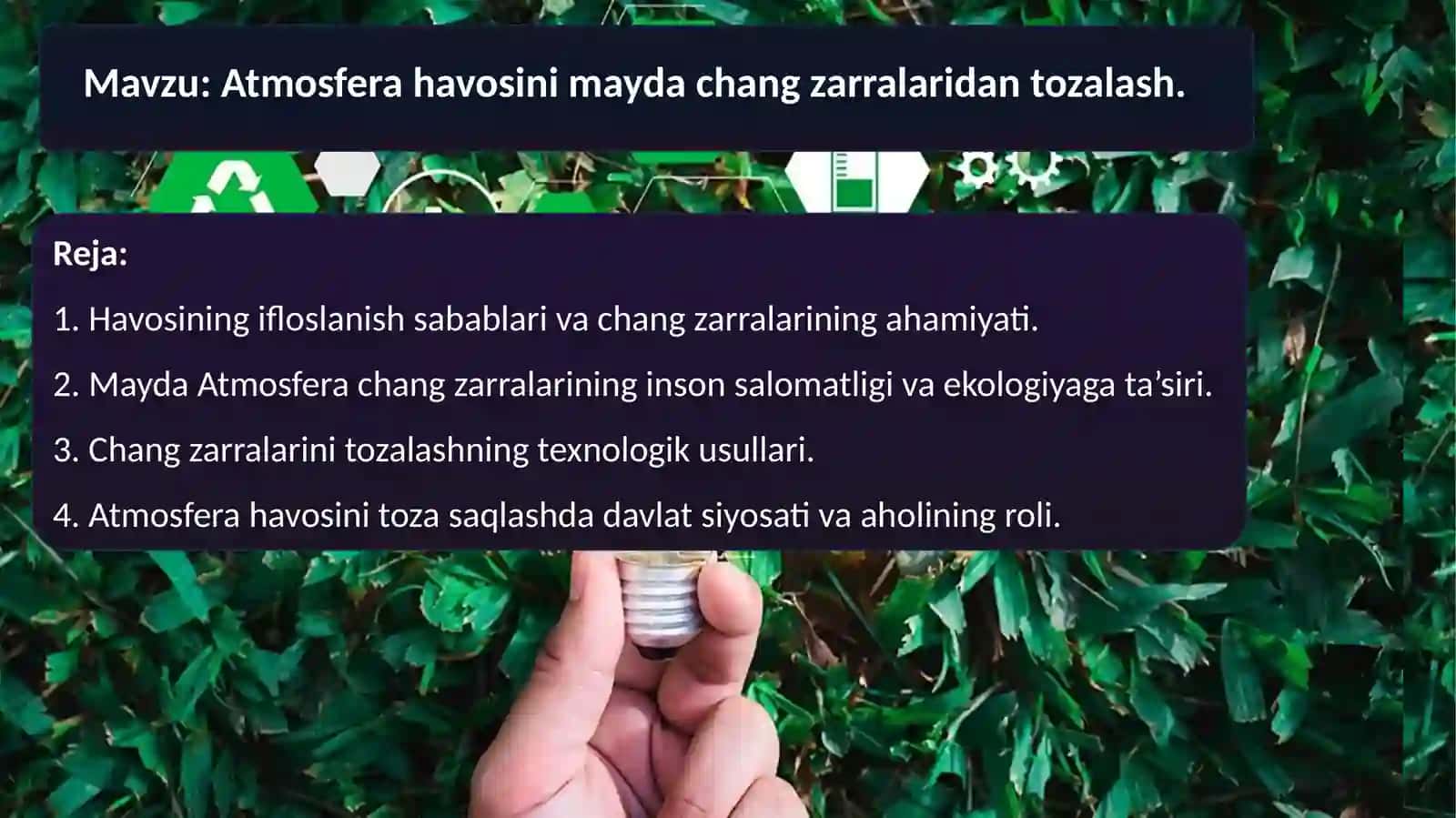 Mayda atmosfera chang zarralarining tozalash 2
