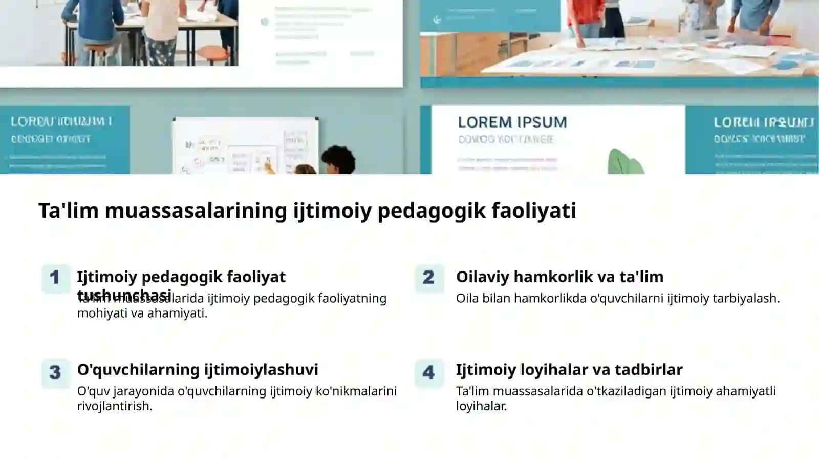 Ta'lim muassasalarining ijtimoiy pedagogik faoliyati 2