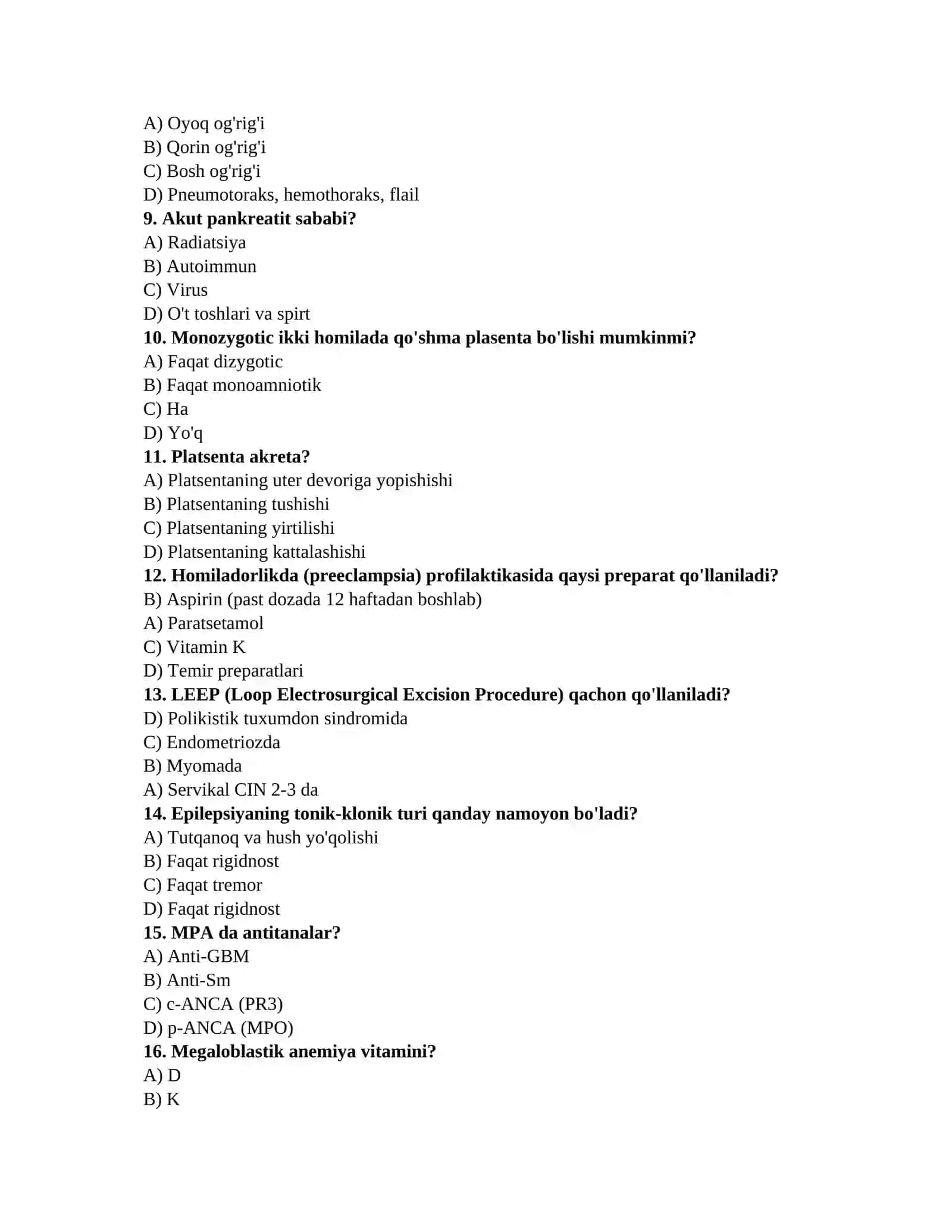 Ordinantura savollari 2