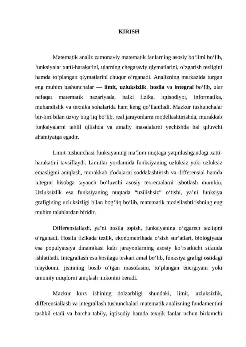 Limit funksiyasining uzluksizligi, uni differensiallash va integrallash 2