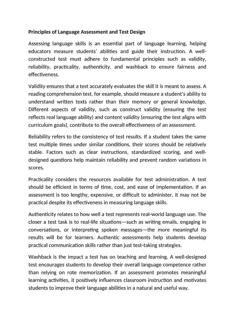 Principles of Language Assessment and Test Design 2