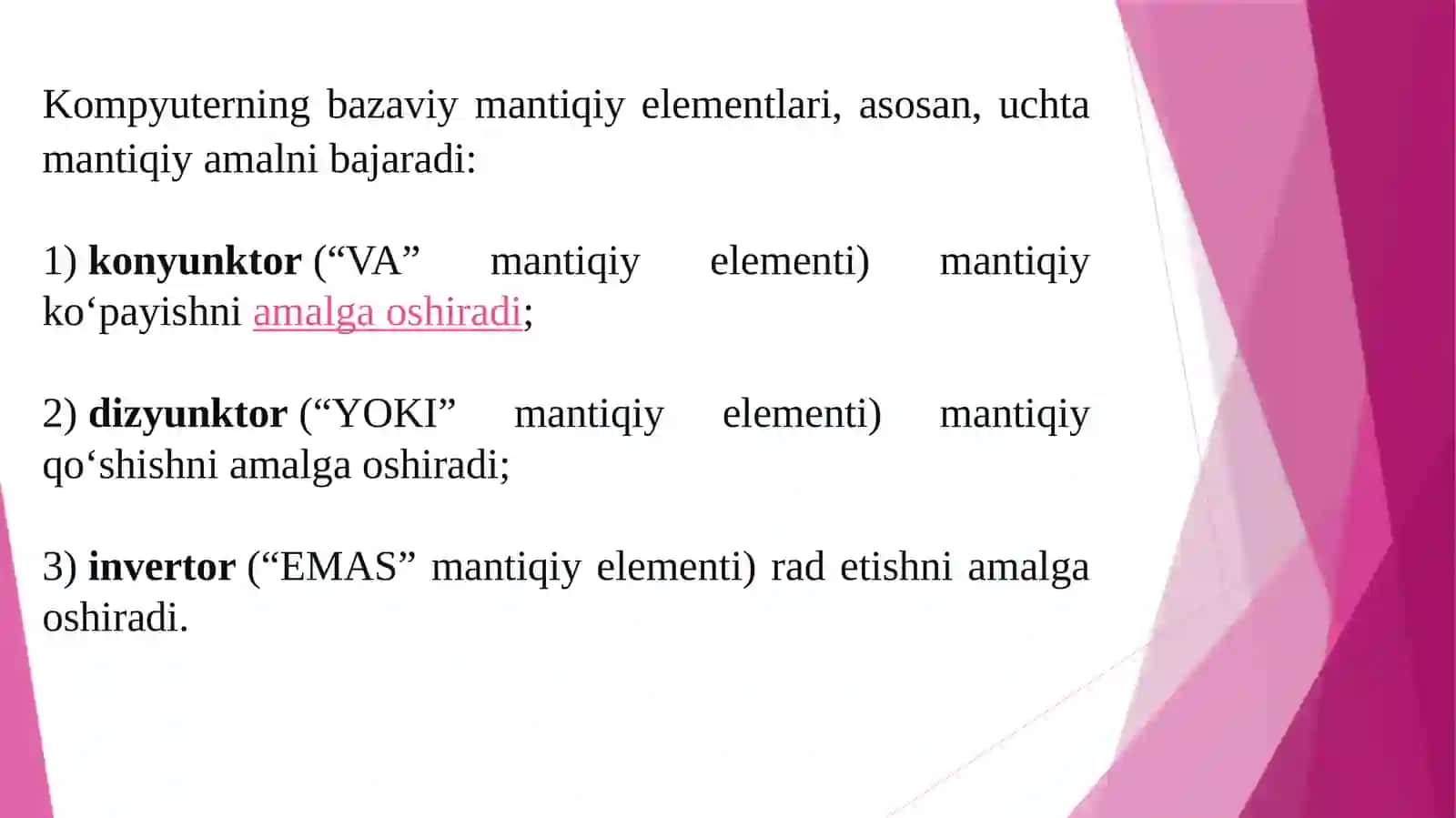 Kompyuterning bazaviy mantiqiy elementlari 2