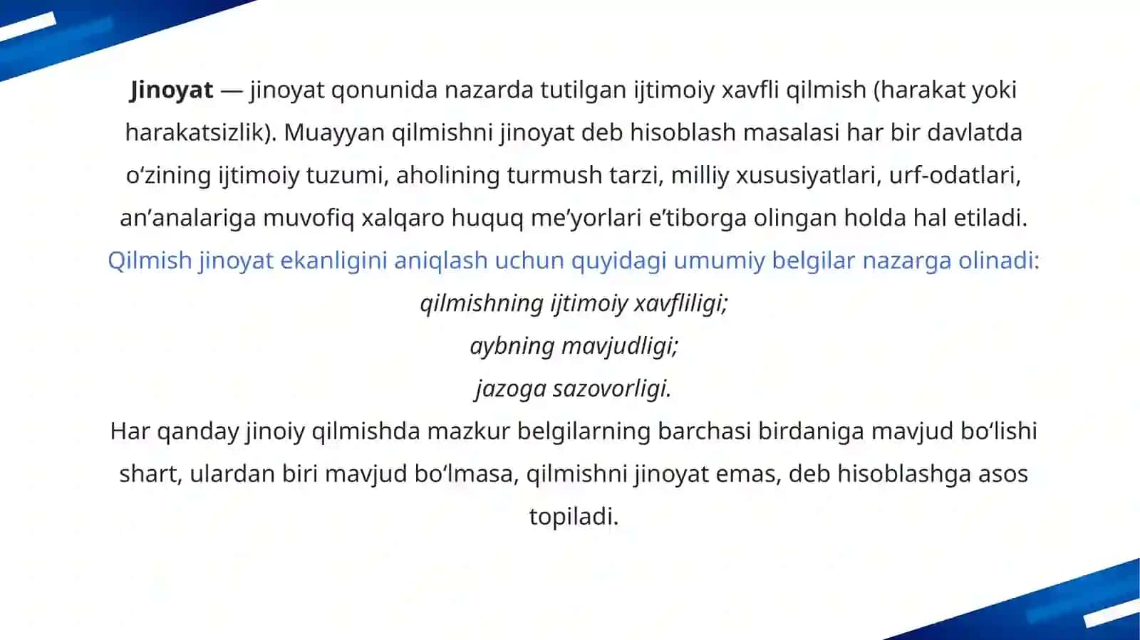 Jinoyatchilik tushunchasi va uning belgilari 2