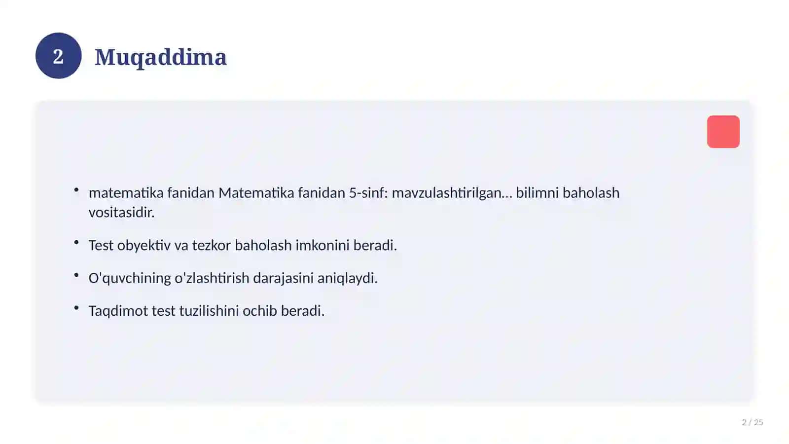Matematika fanidan 5-sinf: mavzulashtirilgan nazorat ishi va tahlil 2