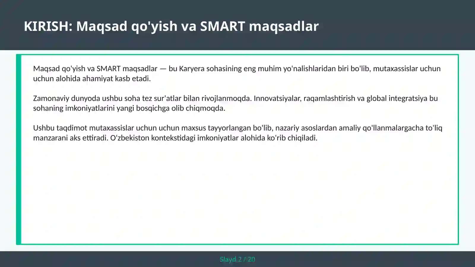 MAQSAD QO'YISH VA SMART MAQSADLAR 2