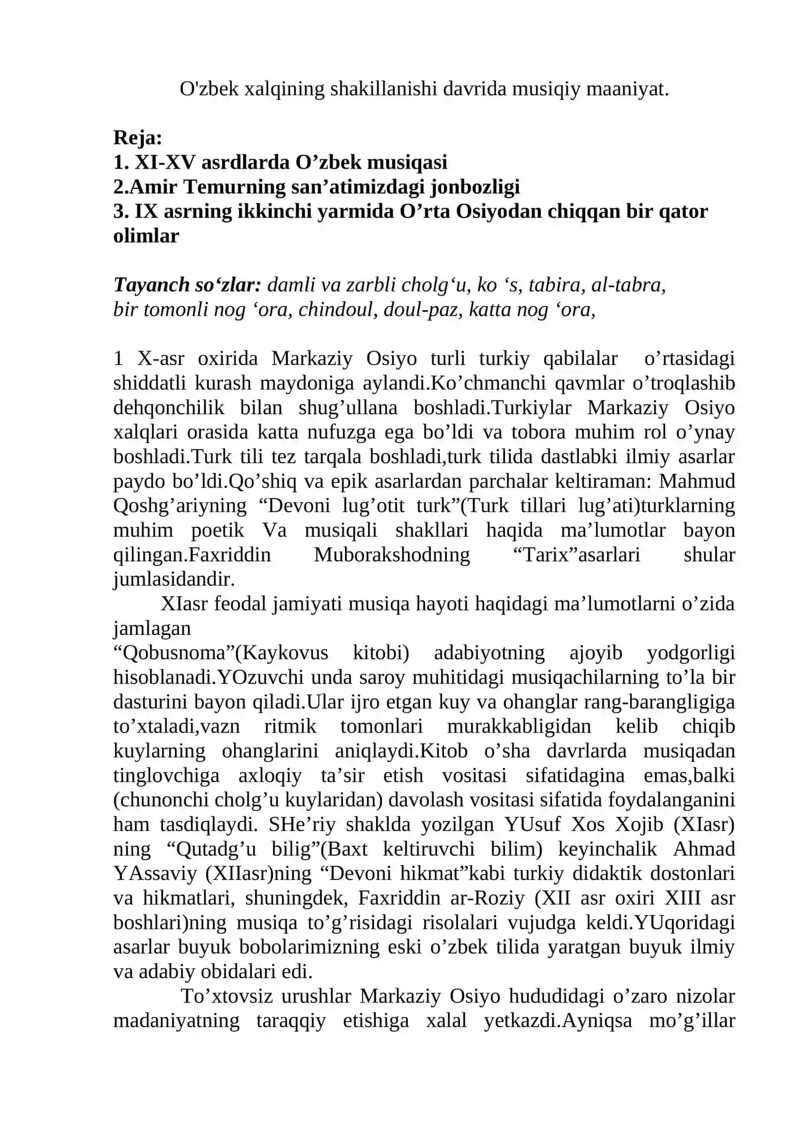 Musiqa Tarixi fanidan Mustaqil ishi 2