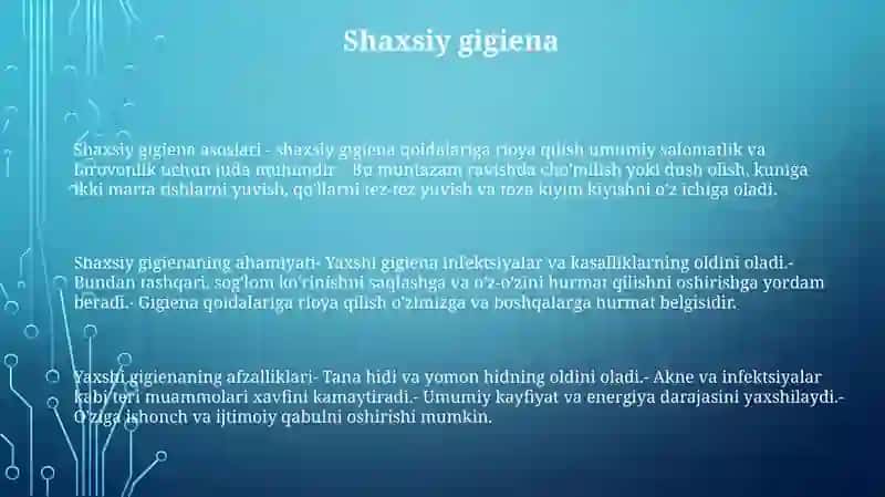 Shaxsiy gigiena asoslari 2