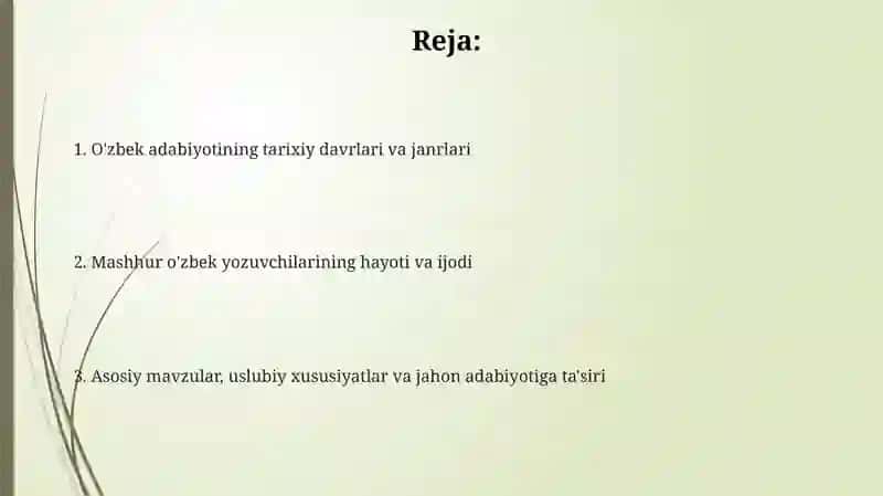O'zbek adabiyotining tarixiy davrlari va janrlari 2