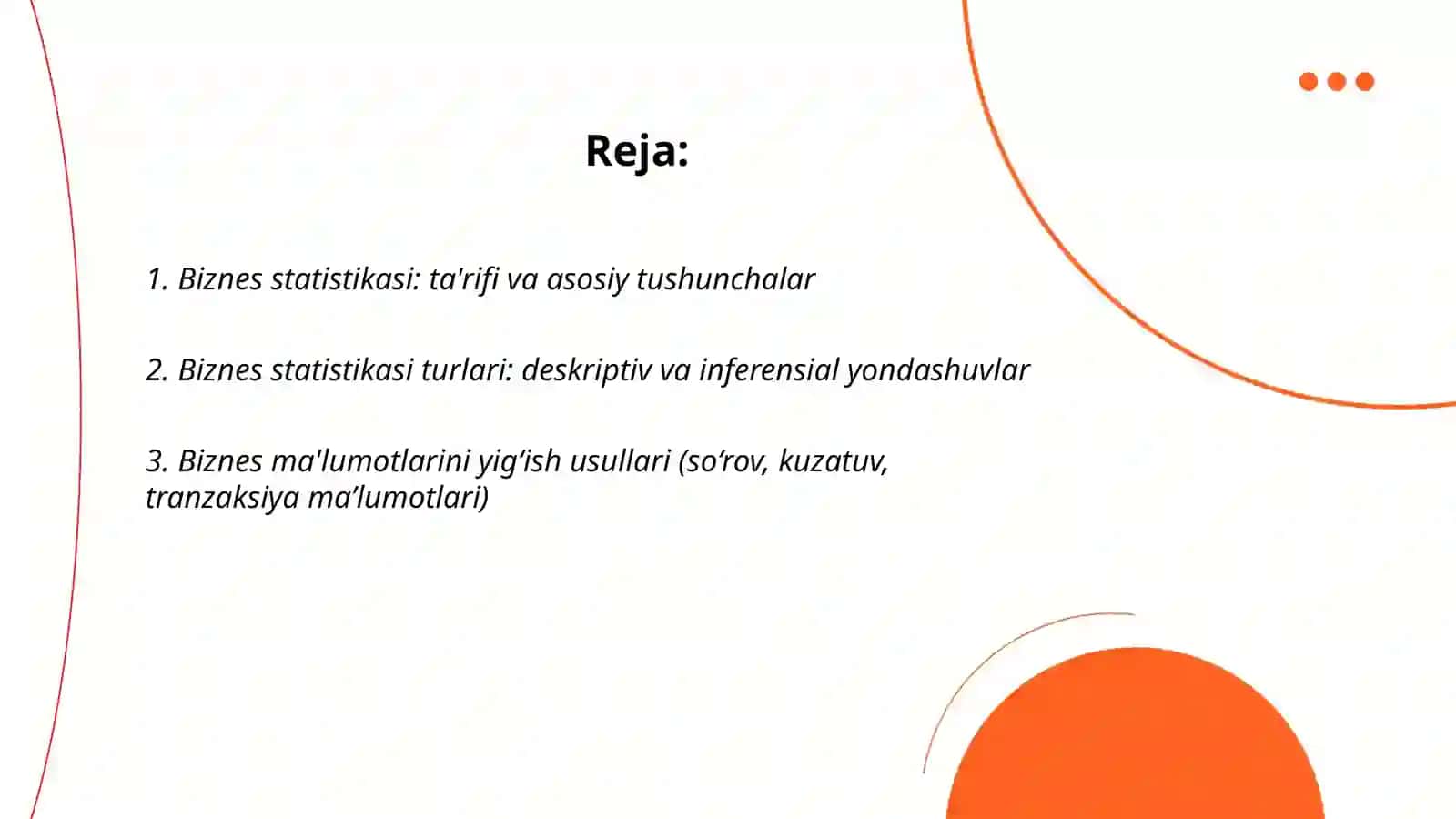 Biznes statistikasi haqida 2