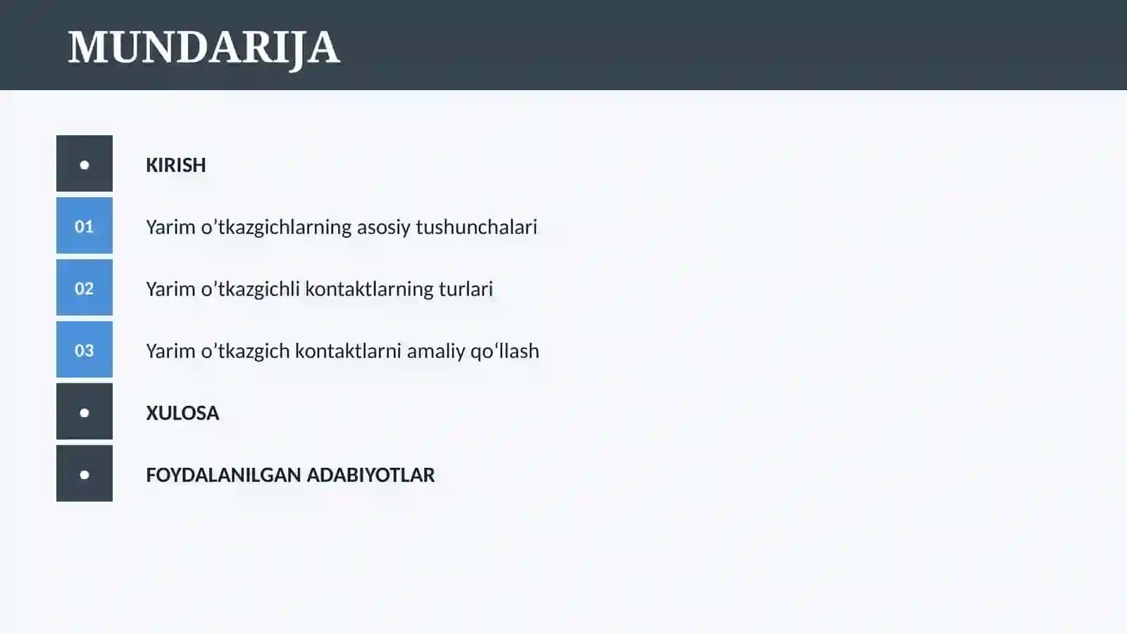 YARIM O’TKAZGICH VA YARIM O’TKAZGICH KONTAKT 2