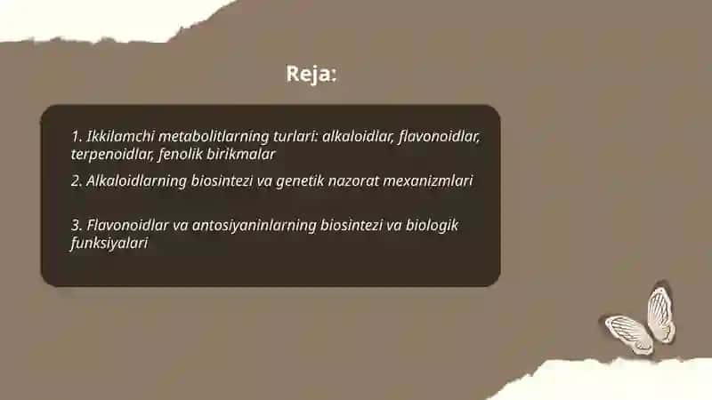 Oʻsimliklarning ikkilamchi metabolizmi 2