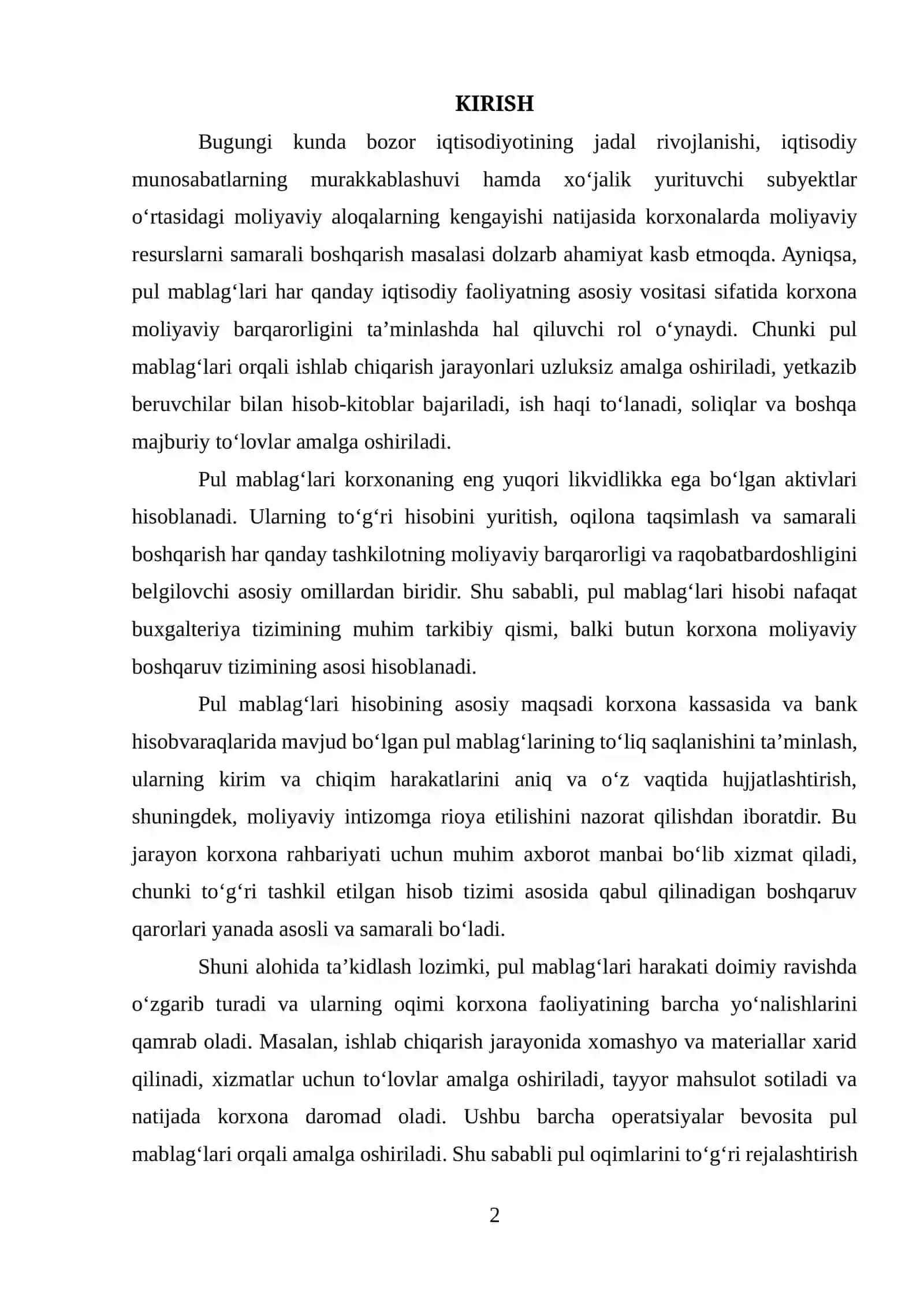 PUL MABLAG’LARI HISOBINING VAZIFALARI 2