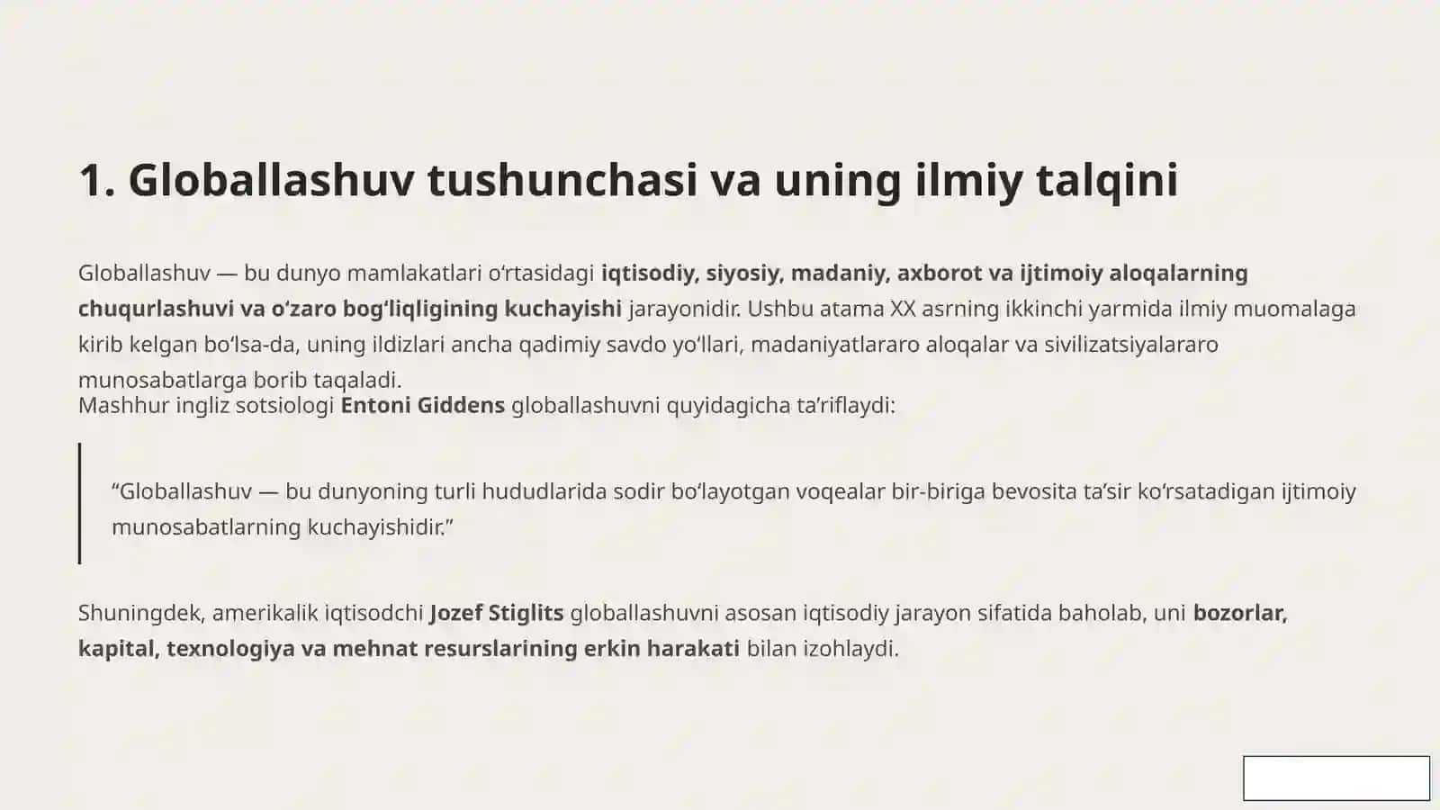 Globallashuv Sabablari va Mohiyati 2