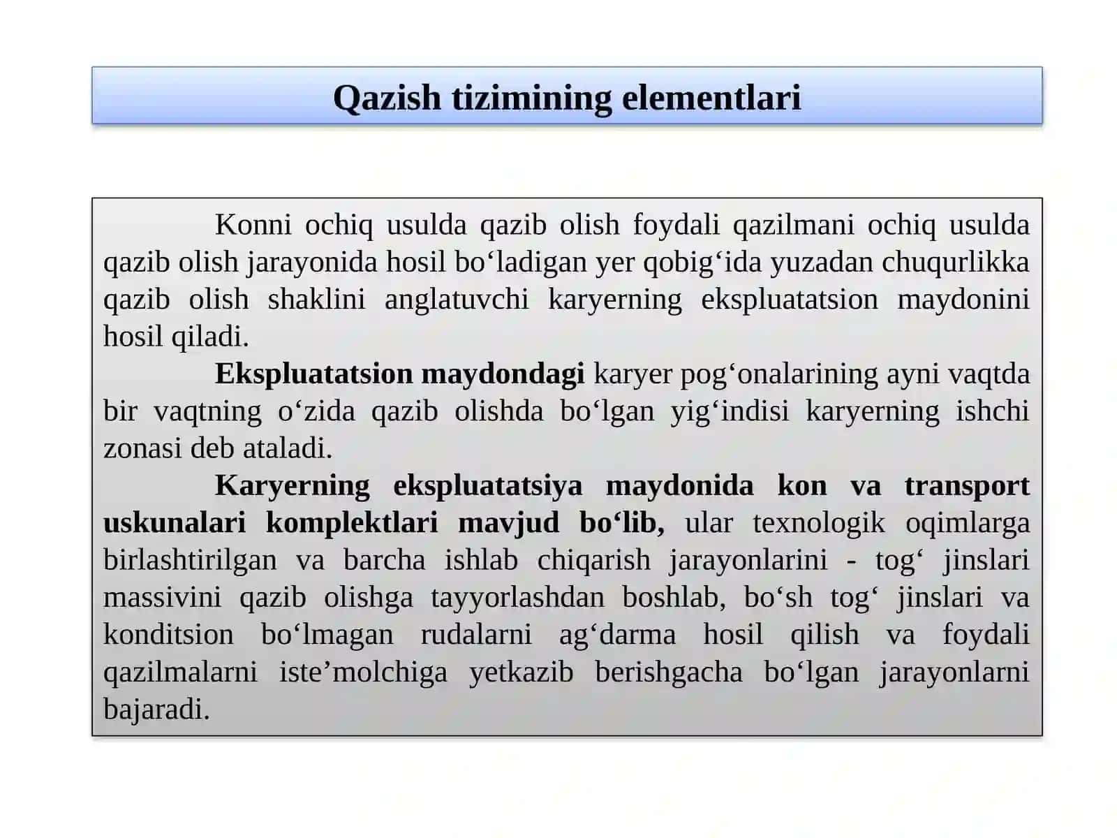 Qazish tizimlari elementlari va ularning parametrlari 2