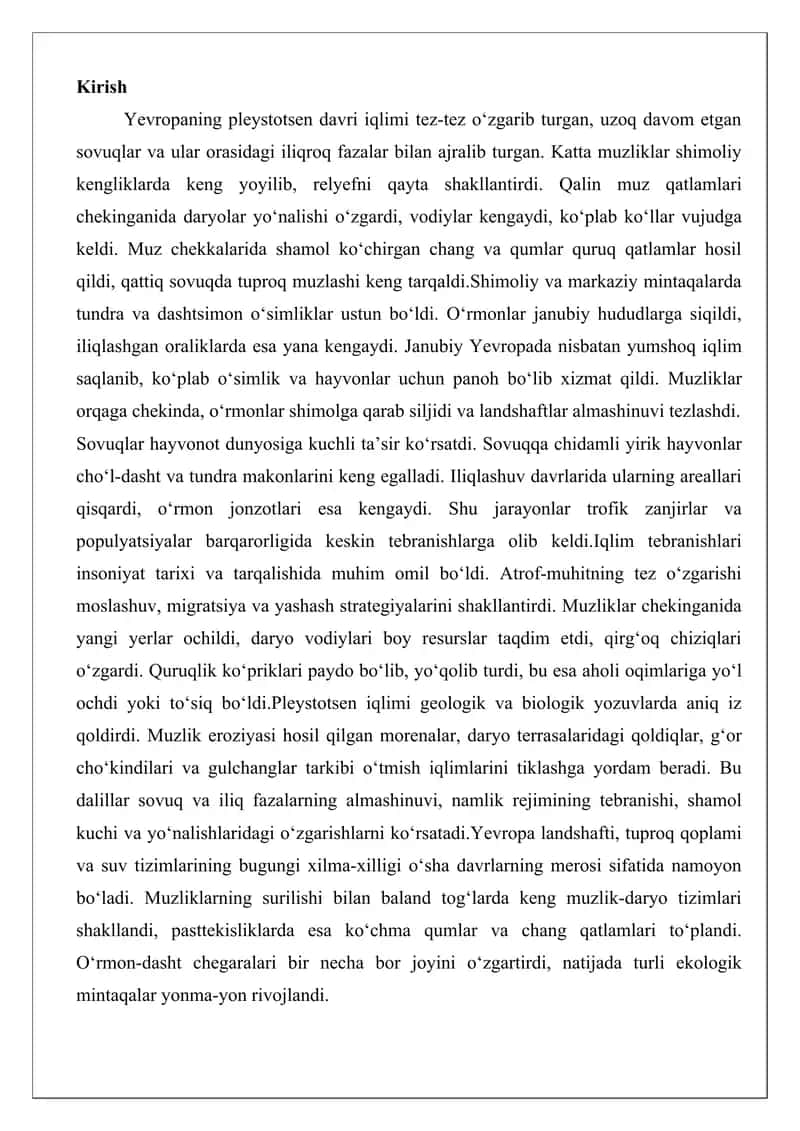 Yevropaning pleystotsen davri iqlimi 2