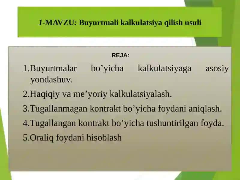 Buyurtmali kalkulatsiya qilish usuli 2