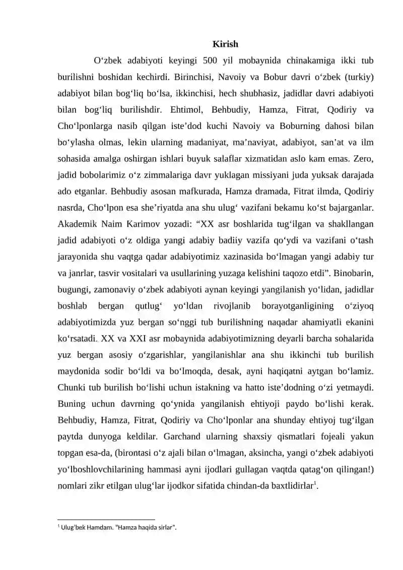 Hamza she’riyatining janr xususiyatlari 2