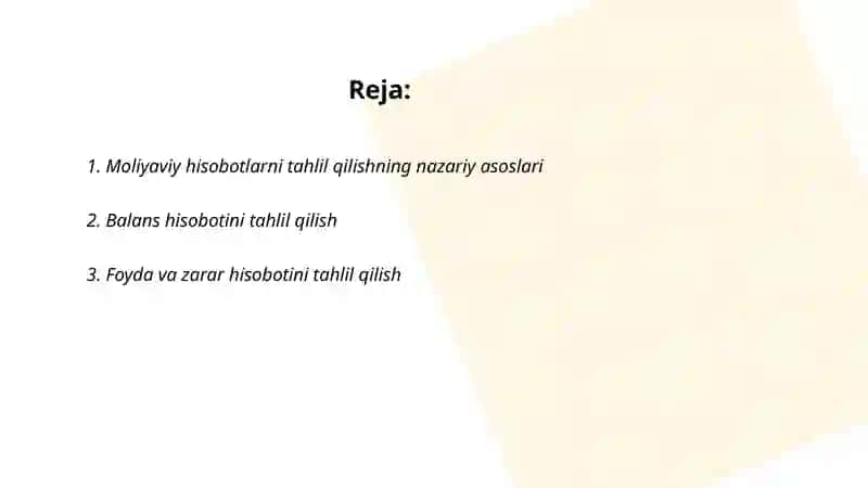 Moliyaviy hisobotlarni tahlil qilishning nazariy asoslari 2