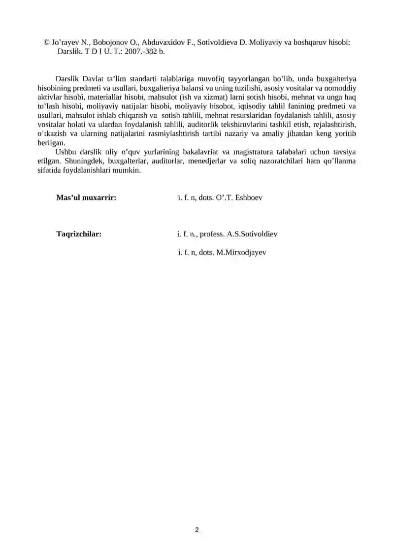 Moliyaviy va boshqaruv hisobi 2