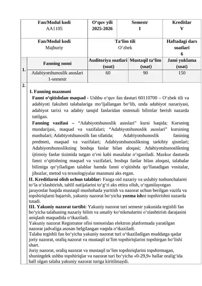 Adabiyotshunoslik asoslari 2
