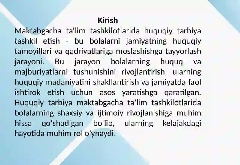 Maktabgacha ta'lim tashkilotida huquqiy tarbiyani tashkil etish. 2